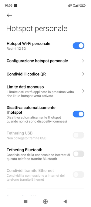 Il telefono è ora pronto per essere usato come modem