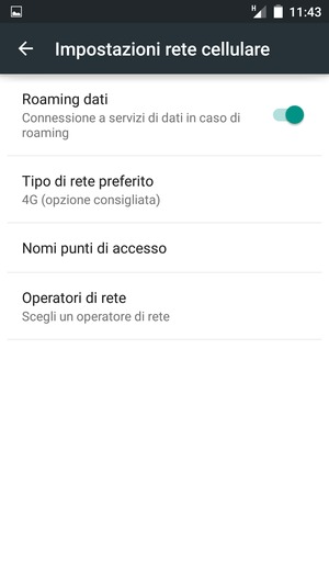 Attiva o disattiva Roaming dati