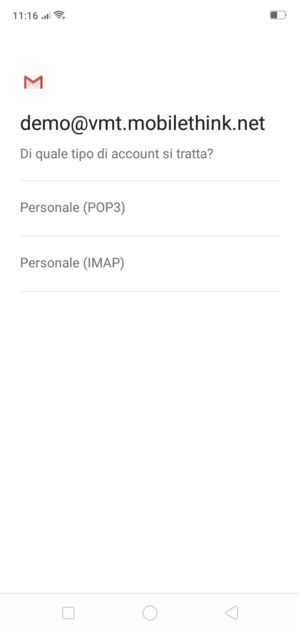 Seleziona Personale (POP3) o Personale (IMAP)