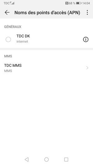 Sélectionnez le point d'accès à Internet