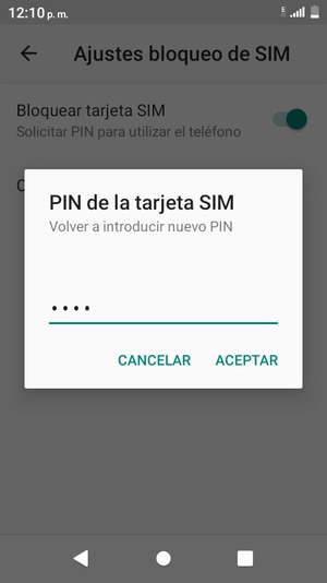 Confirme su nuevo PIN de tarjeta SIM y seleccione ACEPTAR