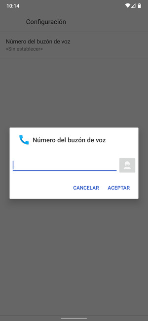Introduzca el Número del buzón de voz y seleccione ACEPTAR