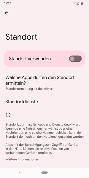 Schalten Sie Standort verwenden aus