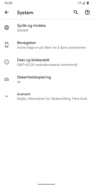 Velg Sikkerhetskopiering