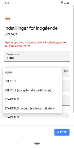 Vælg Ingen og NÆSTE
