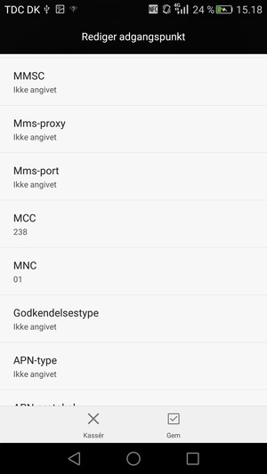 Scroll ned og indtast MMS-oplysninger