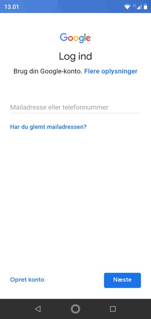 Indtast din Gmail adresse og vælg Næste