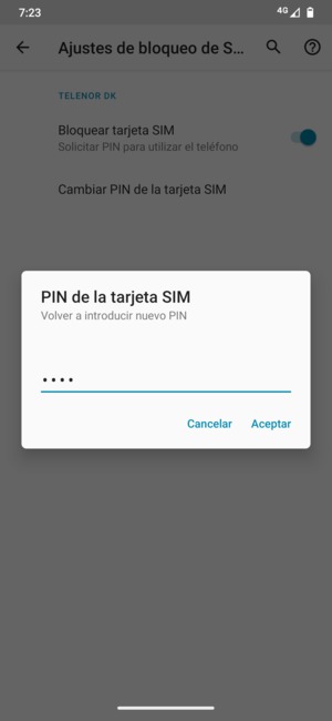 Confirme su nuevo PIN de la tarjeta SIM y seleccione Aceptar