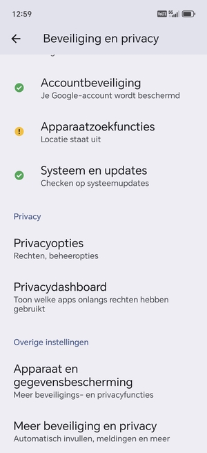 Scroll naar en selecteer Meer beveiliging en privacy