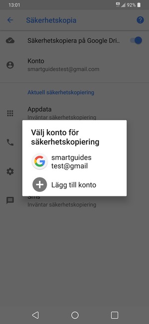 Tryck på ditt säkerhetskopieringskonto