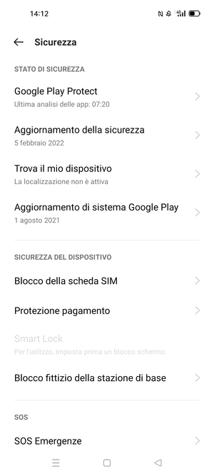 Seleziona  Blocco della scheda SIM
