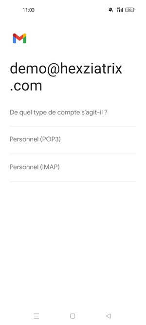 Sélectionnez Personal (POP3) ou Personal (IMAP)