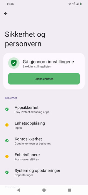 For å aktivere skjermlåsen, gå til Sikkerhet og personvern-menyen og velg Enhetsopplåsning