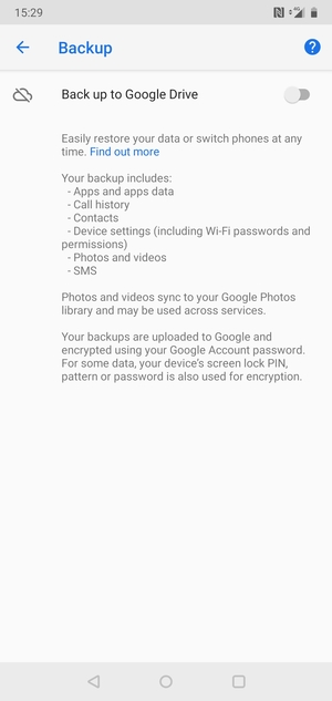 Turn on Back up to Google Drive
