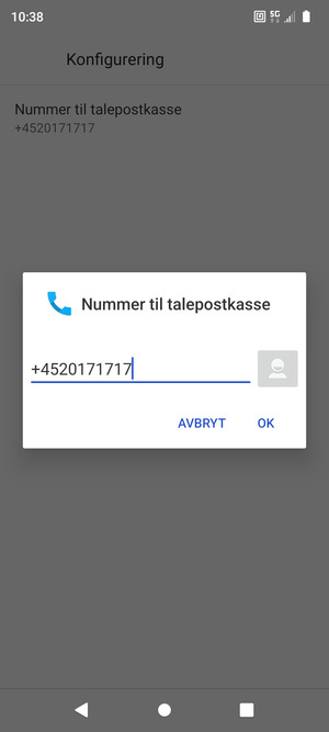 Skriv inn Nummer til talepostkasse og velg OK