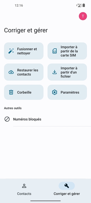 Sélectionnez Importer à partir de la carte SIM