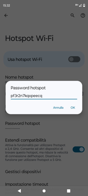 Inserisci una password dell'hotspot Wi-Fi di almeno 8 caratteri e seleziona OK