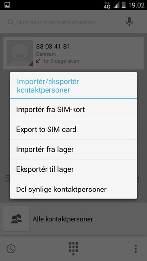 Vælg Importér fra SIM-kort