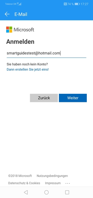 Geben Sie Ihre Hotmail Adresse ein und wählen Sie Weiter