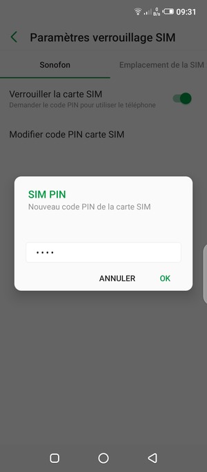 Saisissez votre Nouveau code PIN de la carte SIM et sélectionnez OK