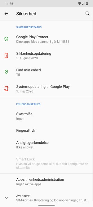 Vælg Skærmlås