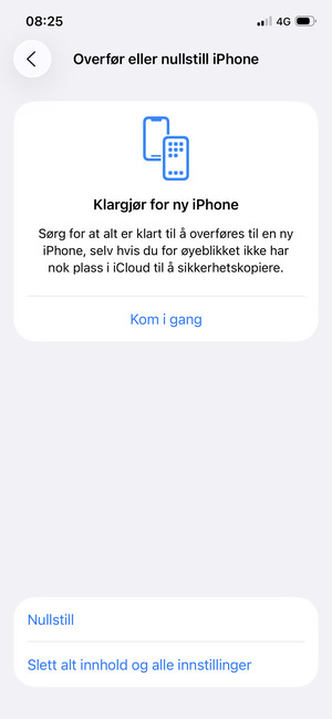 Velg Slett alt innhold og alle innstillinger
