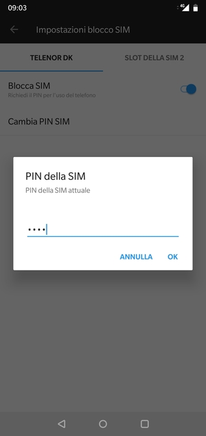 Inserisci PIN della SIM attuale e seleziona OK