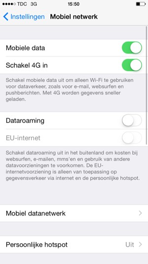 Selecteer Mobiel datanetwerk