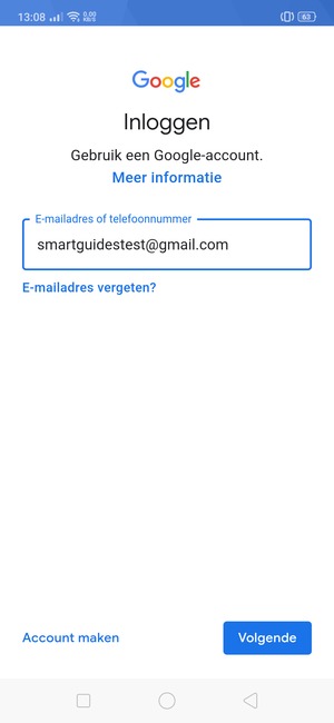 Voer uw Gmail adres in en selecteer Volgende