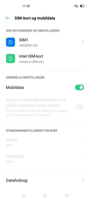 Vælg SIM1 eller SIM2