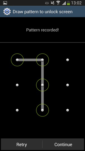 Draw an unlock pattern and select Continue