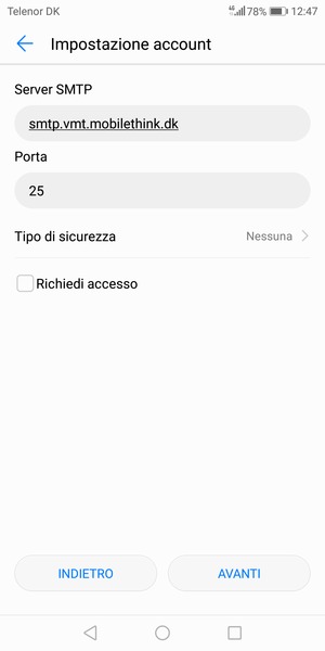 Deseleziona la casella di controllo Richiedi accesso e seleziona AVANTI
