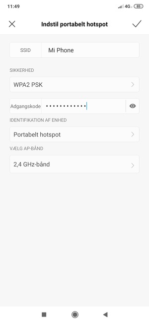 Indtast en Wi-Fi-hotspot adgangskode på minimum 8 tegn og vælg GEM