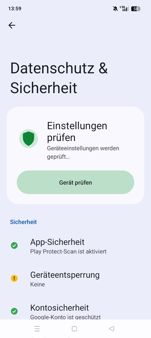 Um Ihre Bildschirmsperre zu aktivieren, gehen Sie zum Datenshutz & Sicherheit Menü und wählen Sie  Geräteentsperrung