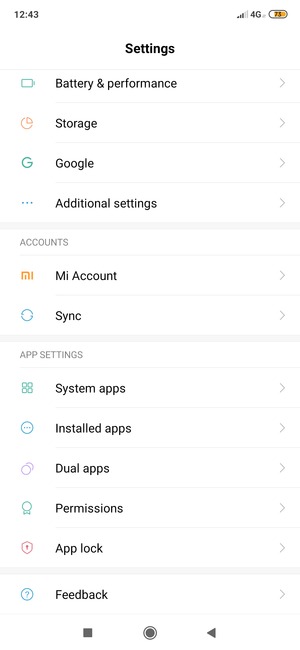 Scroll to and select Sync