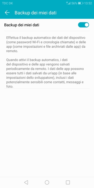 Seleziona il tasto Indietro