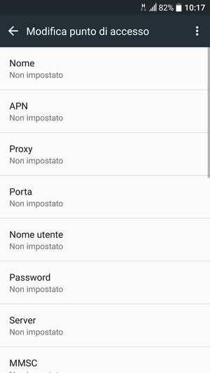 Inserisci le informazioni di Internet