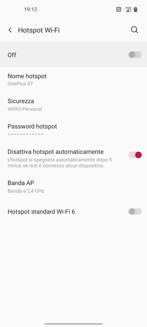 Seleziona Password hotspot