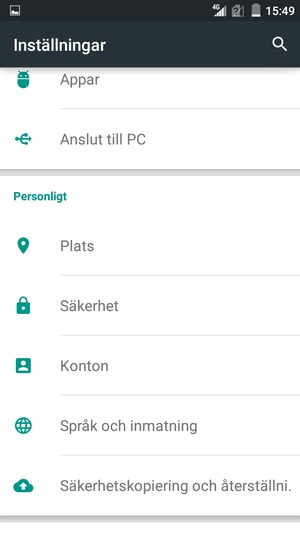 Scrolla till och välj Konton