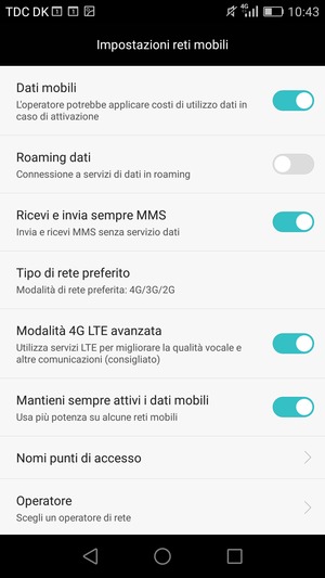 Seleziona Tipo di rete preferito