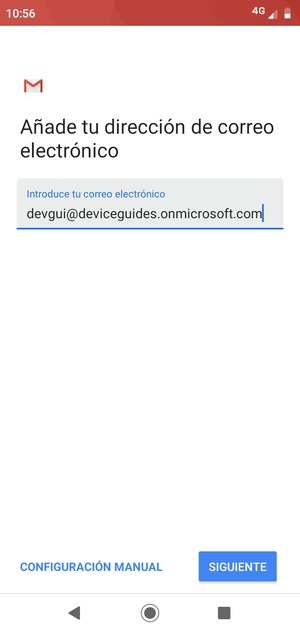 Introduzca su Dirección de correo electrónico y seleccione CONFIGURACIÓN MANUAL
