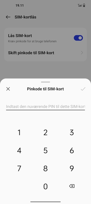 Indtast din Nuværende pinkode til SIM-kort og vælg OK