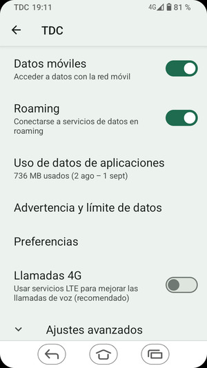 Activar o desactivar Roaming