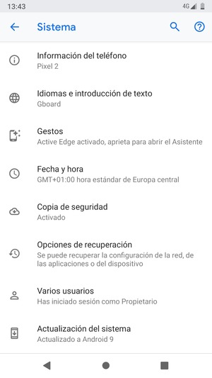 Seleccione Actualización del sistema