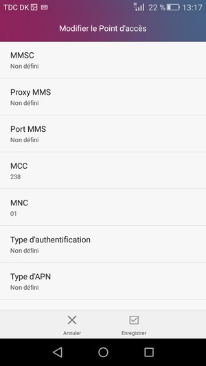 Faites défiler vers le bas et saisissez les informations Internet