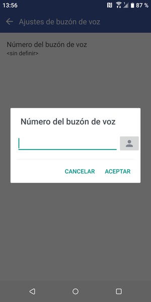 Introduzca el Número del buzón de voz y seleccione ACEPTAR