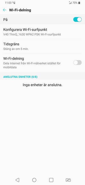 Din telefon har nu ställts in för att kunna användas som ett modem