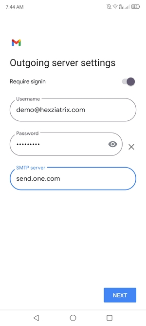 Enter Outgoing server address and select NEXT