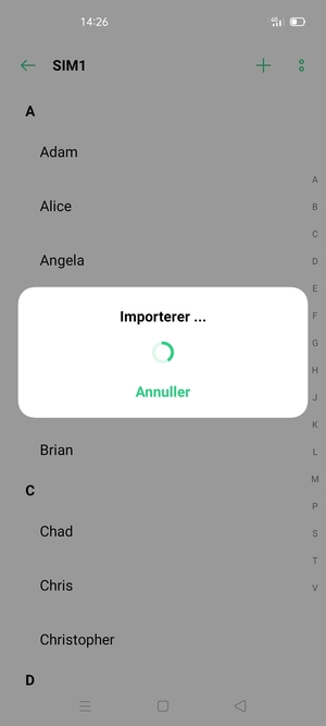 Dine kontakter vil blive gemt på din Google konto og gemt på din telefon næste gang Google synkroniseres.