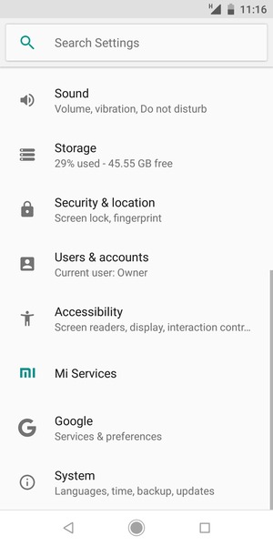 Return to the Settings menu and select Users & accounts